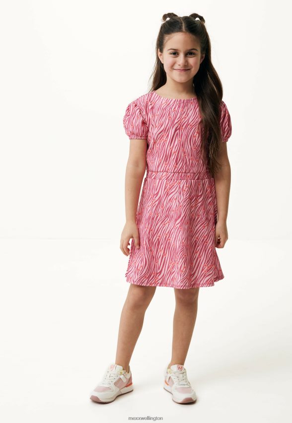Girls Mexx Pink Short Sleeve Dress Print Salmon 2B480T750