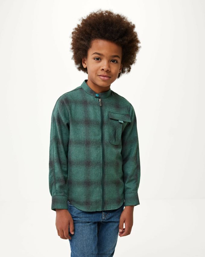 Boys Mexx Green Checked zip through shirt Dark 2B480T945