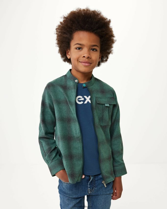 Boys Mexx Green Checked zip through shirt Dark 2B480T945