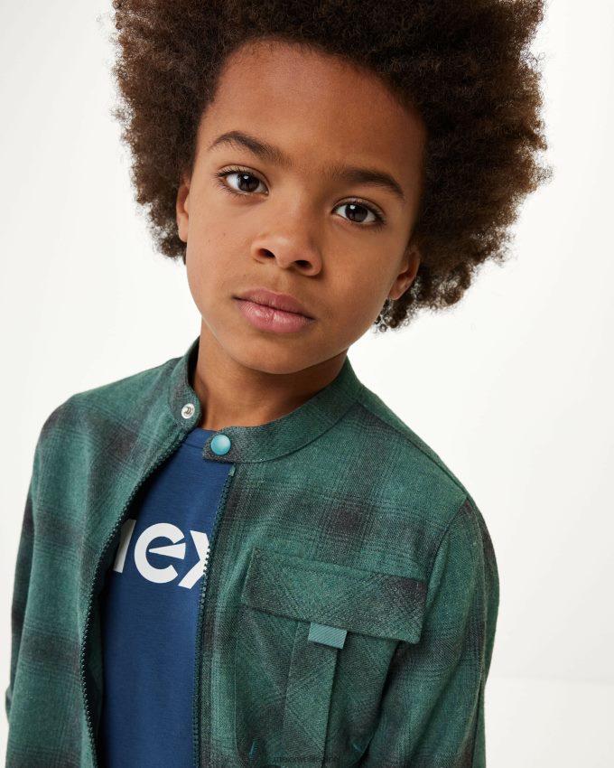 Boys Mexx Green Checked zip through shirt Dark 2B480T945