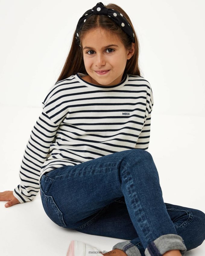 Girls Mexx White Striped sweater dropped shoulder Off 2B480T827