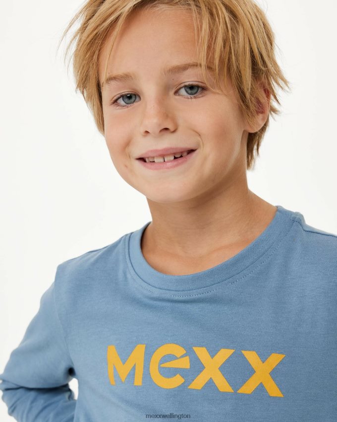 Boys Mexx Blue Long sleeve logo carrier t-shirt Mid 2B480T949