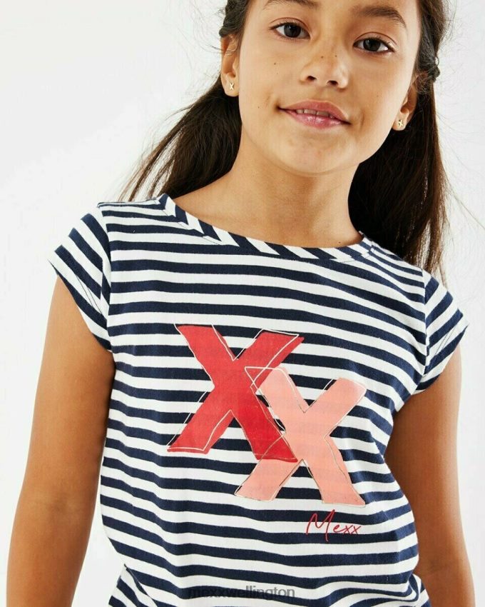 Girls Mexx Blue Striped artwork t-shirt Navy 2B480T874