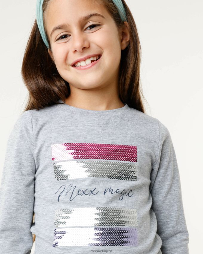 Girls Mexx Grey T-shirt with sequins artwork Melee 2B480T839