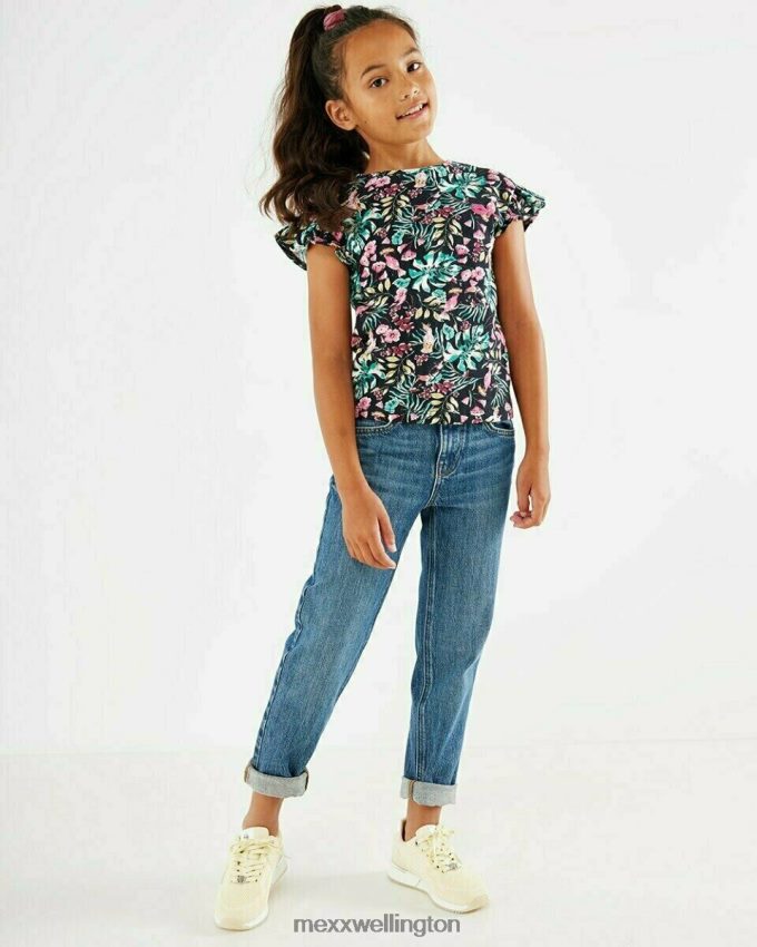 Girls Mexx Blue Printed ruffle top Navy 2B480T869