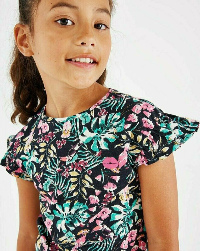 Girls Mexx Blue Printed ruffle top Navy 2B480T869