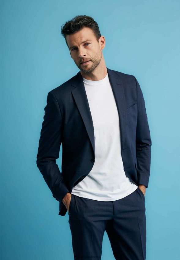 Men Mexx Blue Single Breasted Checked Blazer Navy 2B480T467