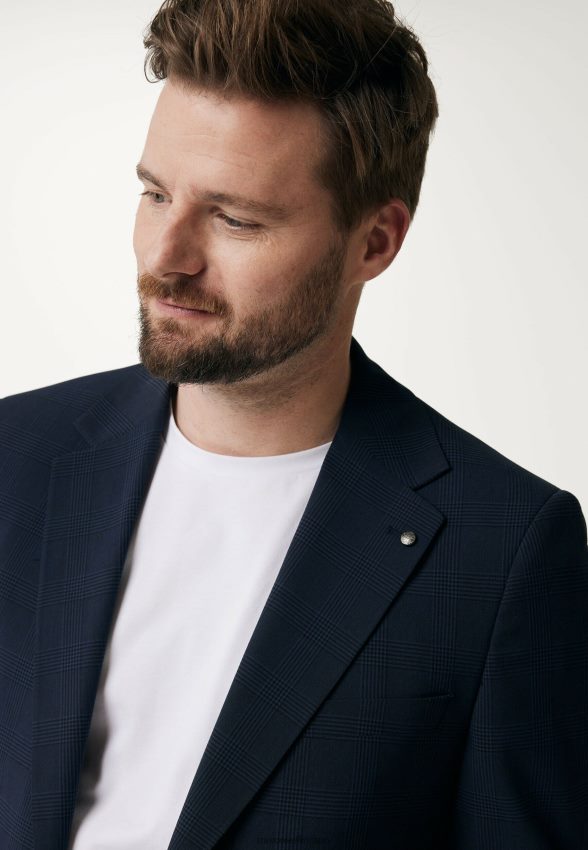 Men Mexx Blue Single Breasted Checked Blazer Navy 2B480T467