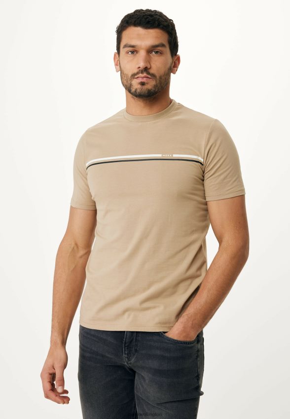 Men Mexx Beige Short Sleeve T-shirt Stripe Chest Print Sand 2B480T475