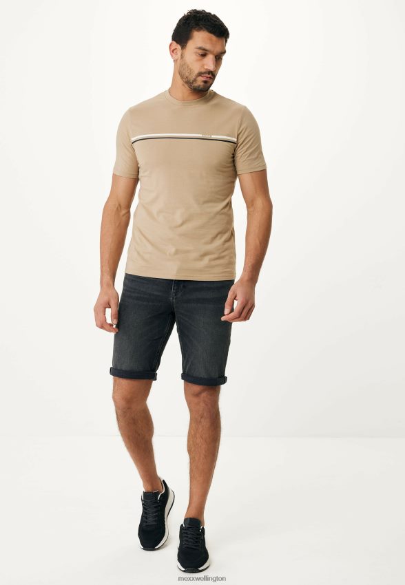Men Mexx Beige Short Sleeve T-shirt Stripe Chest Print Sand 2B480T475