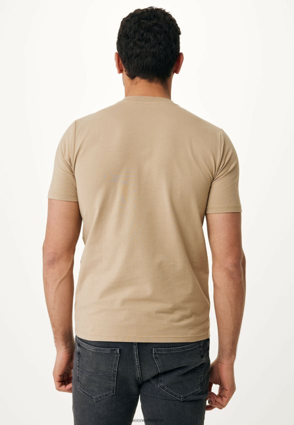 Men Mexx Beige Short Sleeve T-shirt Stripe Chest Print Sand 2B480T475