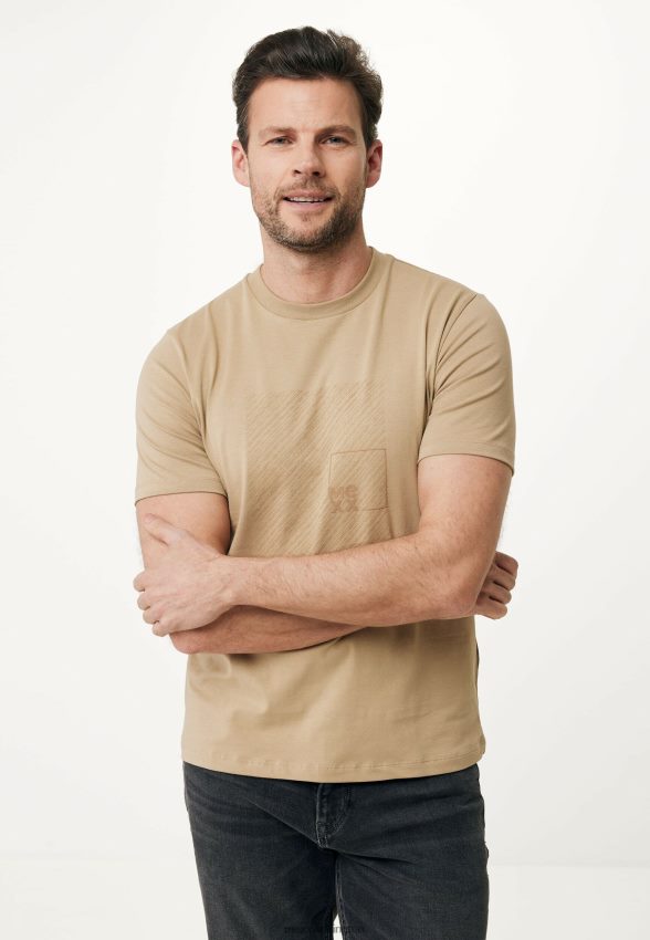 Men Mexx Beige T-shirt Short Sleeve Rubber Print Sand 2B480T486