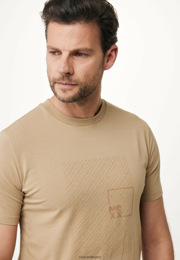 Men Mexx Beige T-shirt Short Sleeve Rubber Print Sand 2B480T486