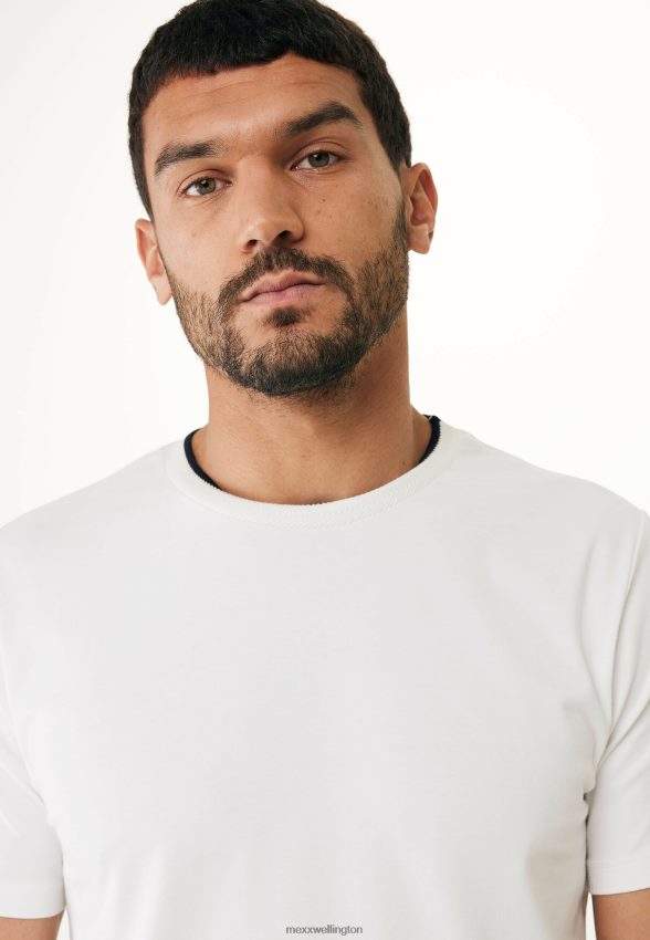 Men Mexx Beige T-shirt Short Sleeve Yarn Dye Off White 2B480T493