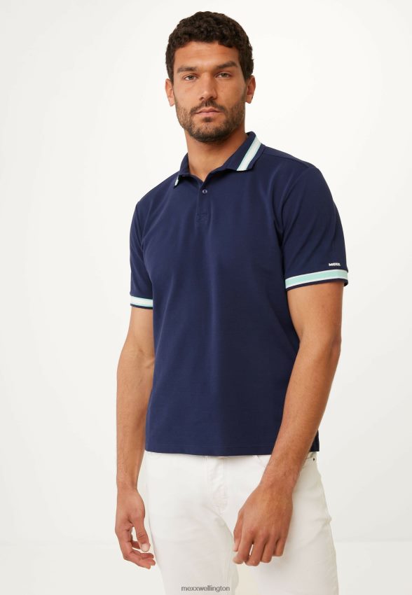 Men Mexx Blue Short Sleeve Pique Polo Yarn Dye Navy 2B480T494