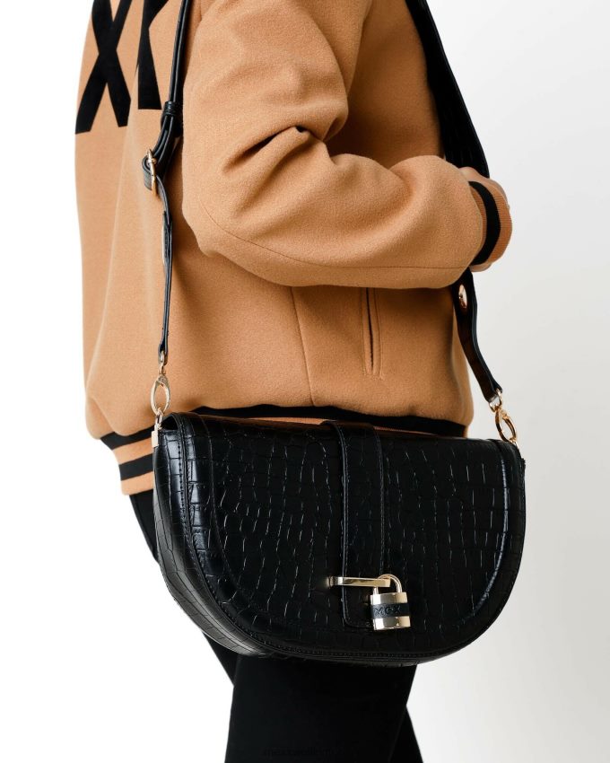 Women Mexx Black Croco halfmoon crossbody bag 2B480T428