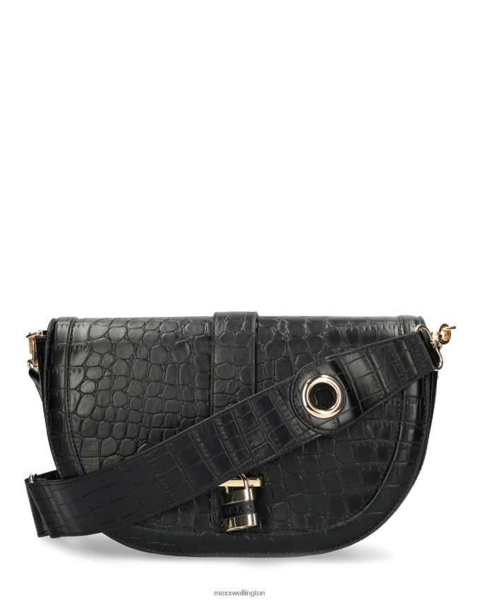 Women Mexx Black Croco halfmoon crossbody bag 2B480T428