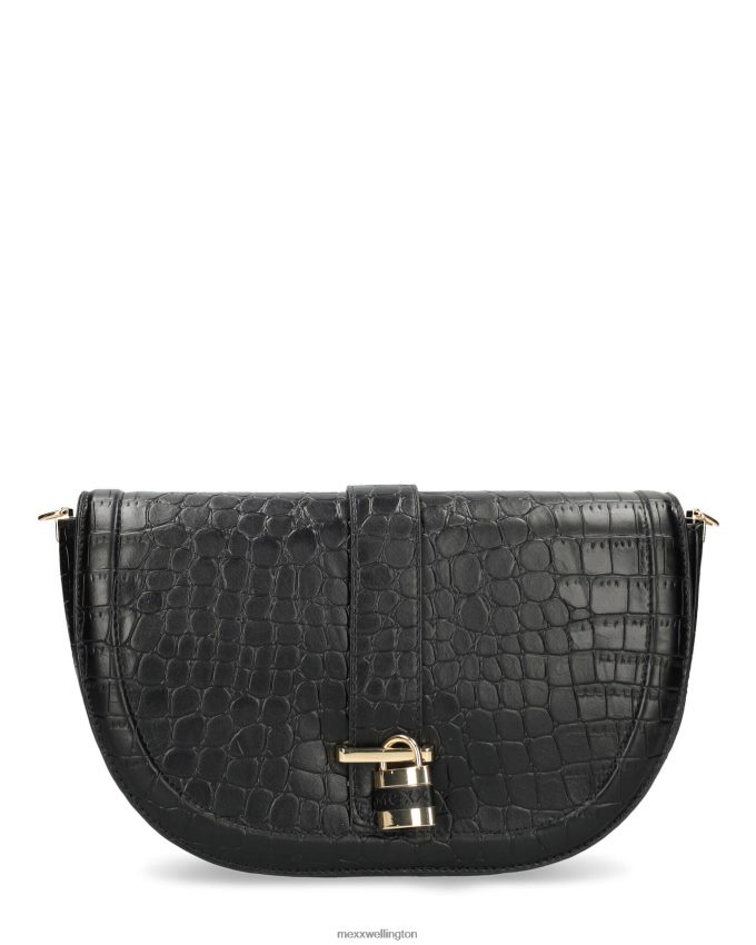 Women Mexx Black Croco halfmoon crossbody bag 2B480T428