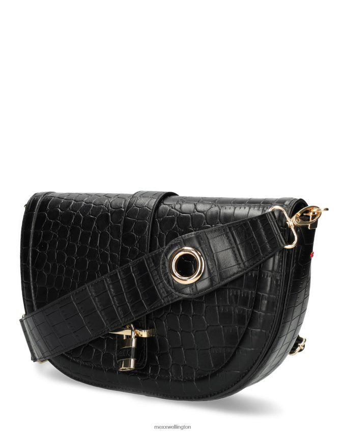 Women Mexx Black Croco halfmoon crossbody bag 2B480T428