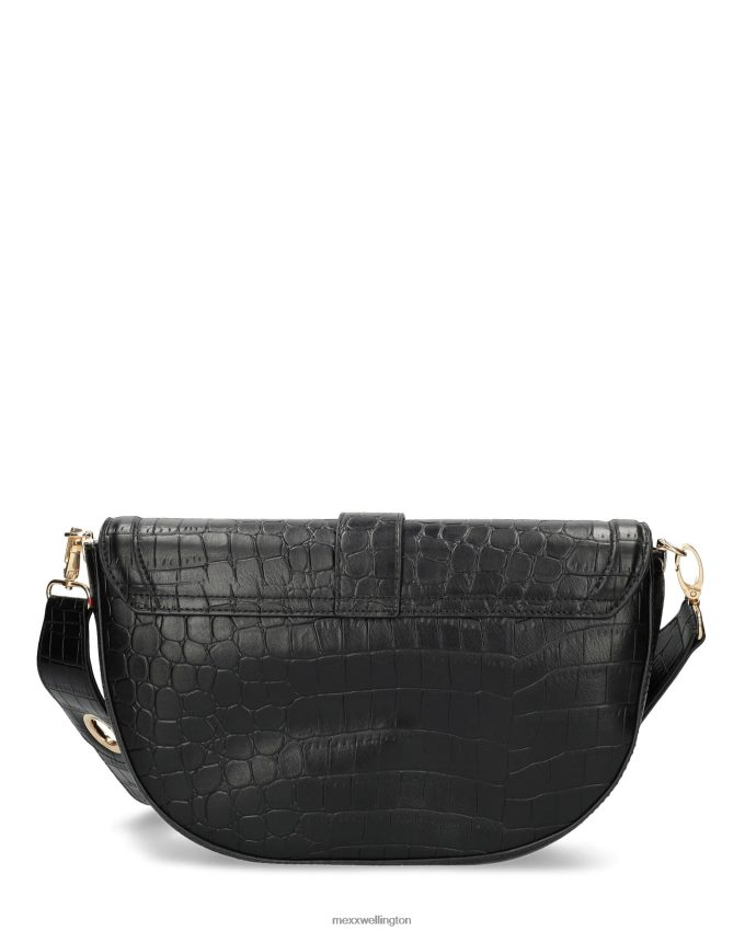 Women Mexx Black Croco halfmoon crossbody bag 2B480T428