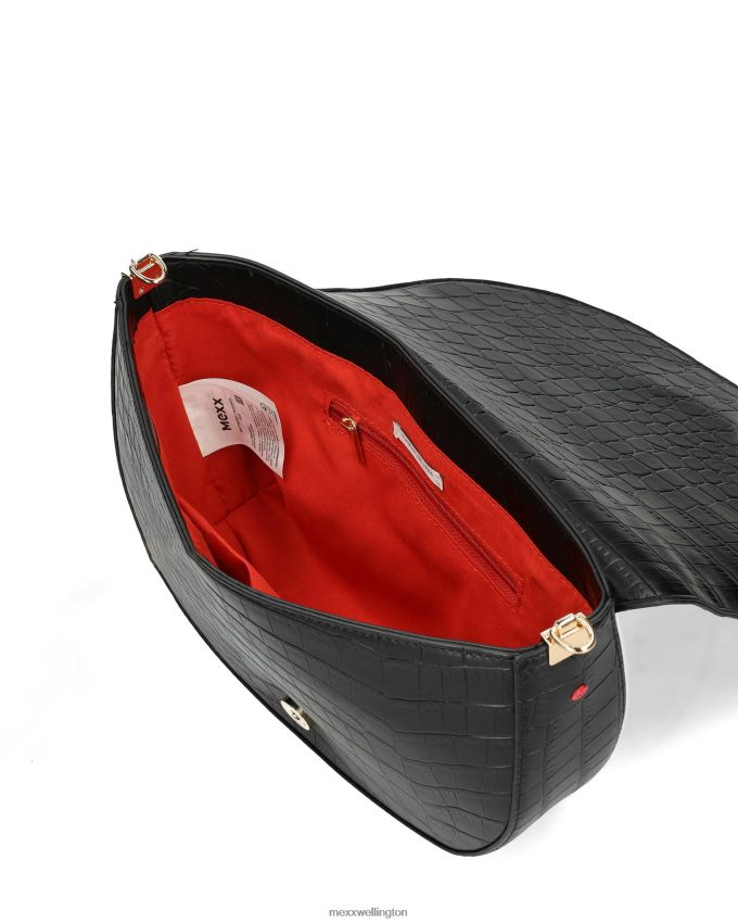 Women Mexx Black Croco halfmoon crossbody bag 2B480T428