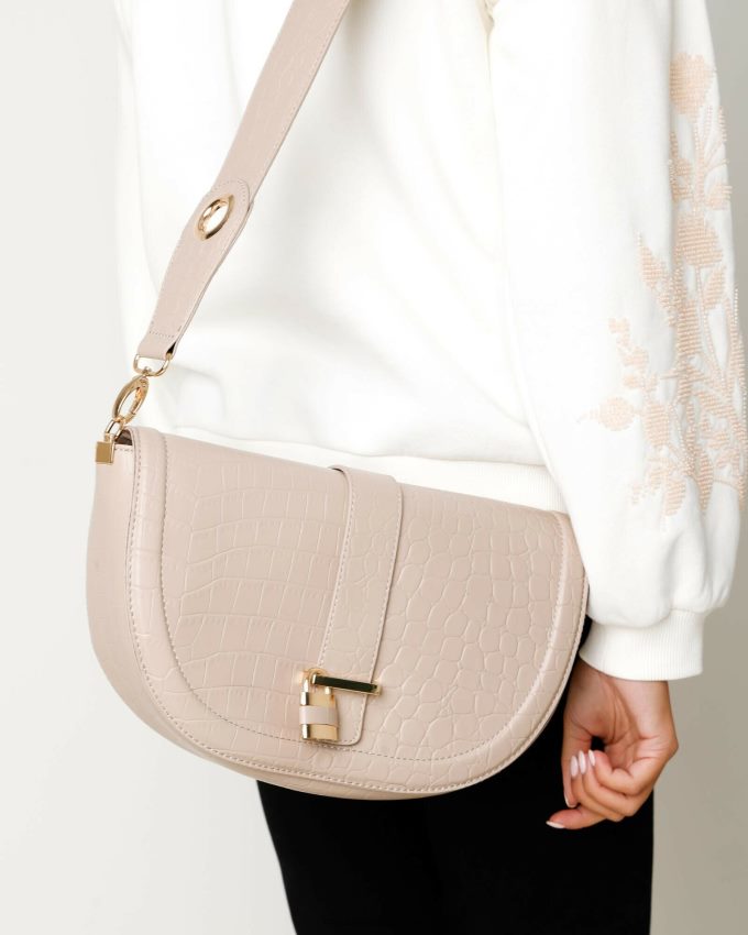 Women Mexx Ecru Croco halfmoon crossbody bag 2B480T429