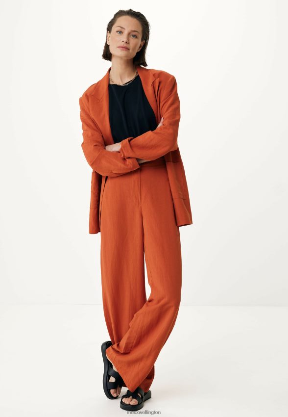 Women Mexx Orange Linen Single Breasted Blazer Brick 2B480T87