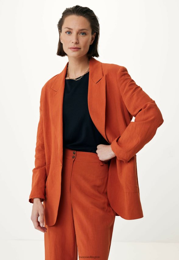 Women Mexx Orange Linen Single Breasted Blazer Brick 2B480T87