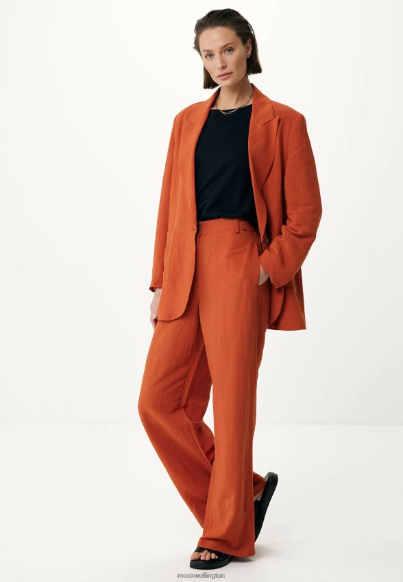 Women Mexx Orange Linen Single Breasted Blazer Brick 2B480T87