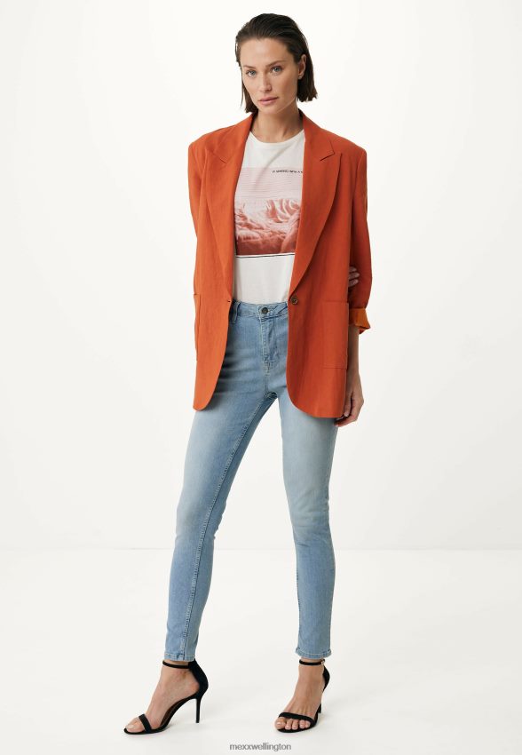 Women Mexx Orange Linen Single Breasted Blazer Brick 2B480T87