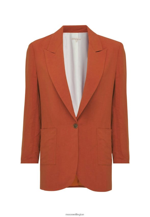 Women Mexx Orange Linen Single Breasted Blazer Brick 2B480T87