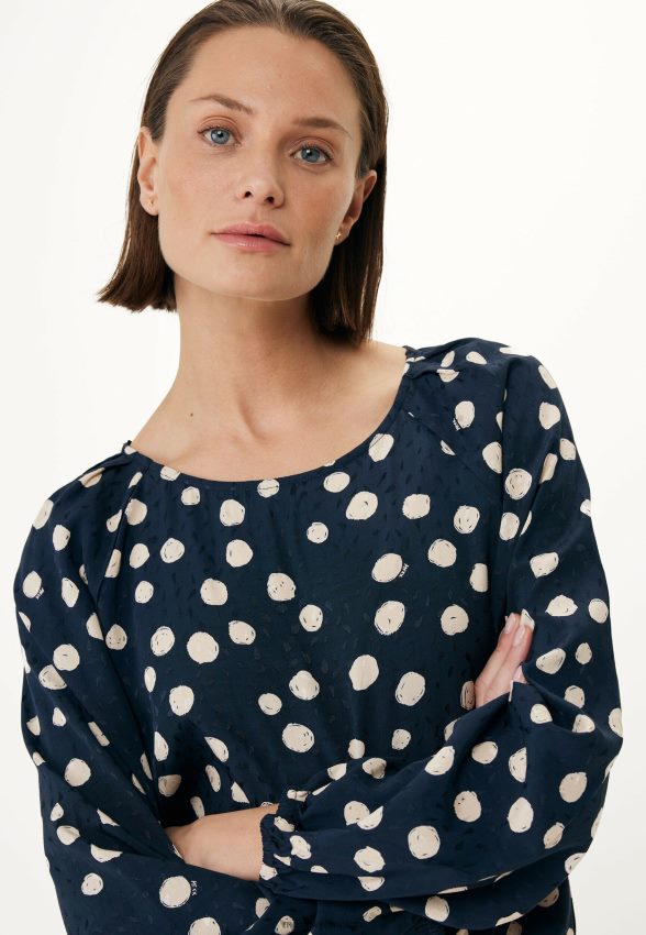 Women Mexx Blue Blouse Round Pleated Neckline Navy 2B480T62