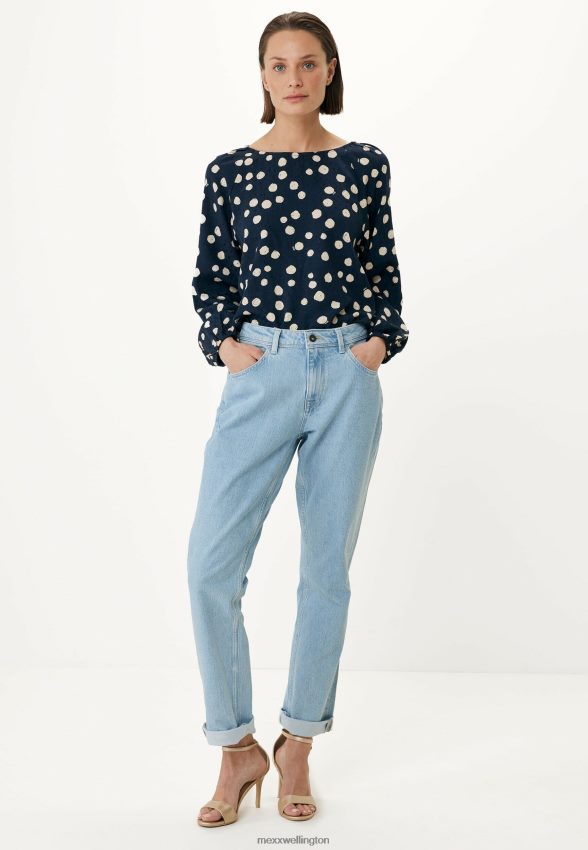 Women Mexx Blue Blouse Round Pleated Neckline Navy 2B480T62