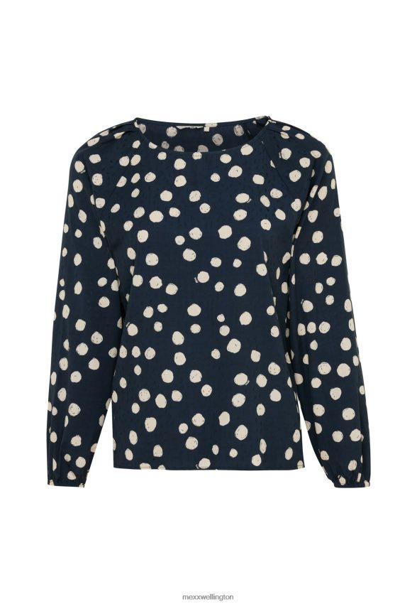 Women Mexx Blue Blouse Round Pleated Neckline Navy 2B480T62