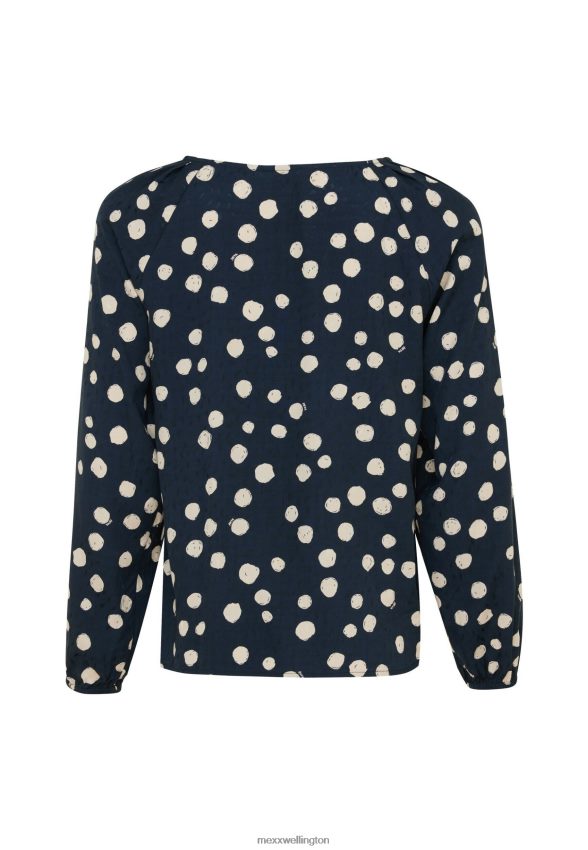 Women Mexx Blue Blouse Round Pleated Neckline Navy 2B480T62