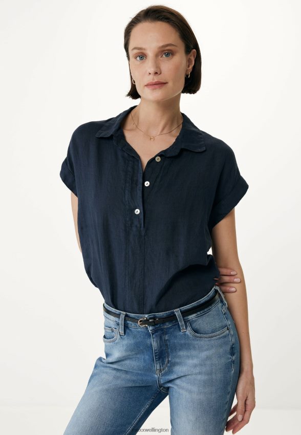 Women Mexx Blue Short Sleeve Blouse Navy 2B480T37