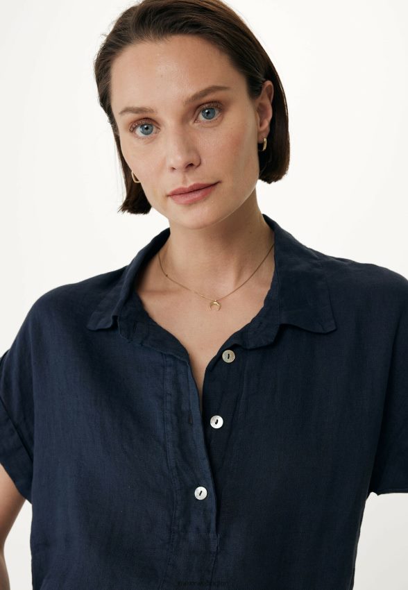 Women Mexx Blue Short Sleeve Blouse Navy 2B480T37