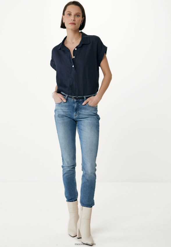 Women Mexx Blue Short Sleeve Blouse Navy 2B480T37