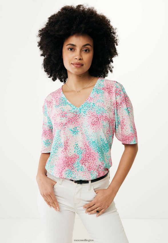 Women Mexx Pink Short Sleeve Blouse Aqua Green 2B480T26