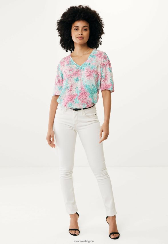 Women Mexx Pink Short Sleeve Blouse Aqua Green 2B480T26