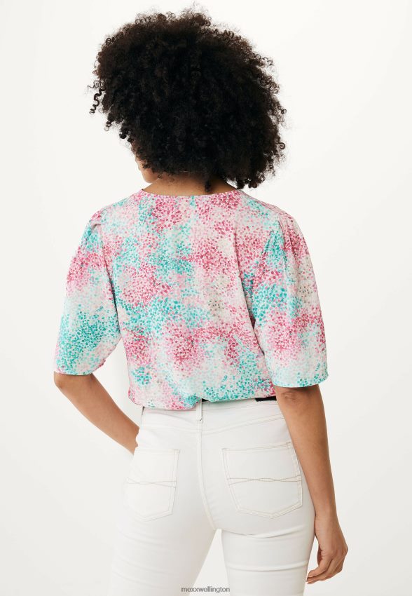 Women Mexx Pink Short Sleeve Blouse Aqua Green 2B480T26