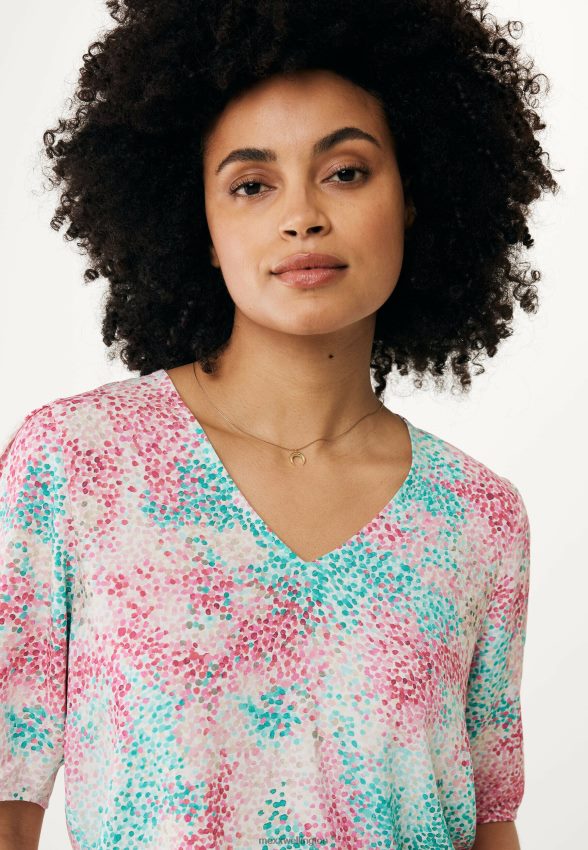 Women Mexx Pink Short Sleeve Blouse Aqua Green 2B480T26