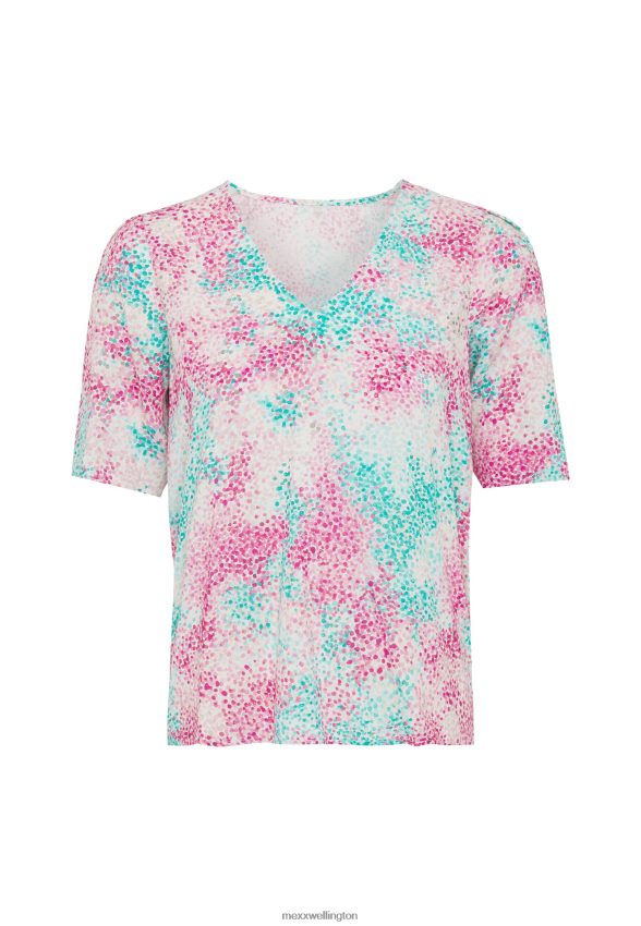 Women Mexx Pink Short Sleeve Blouse Aqua Green 2B480T26