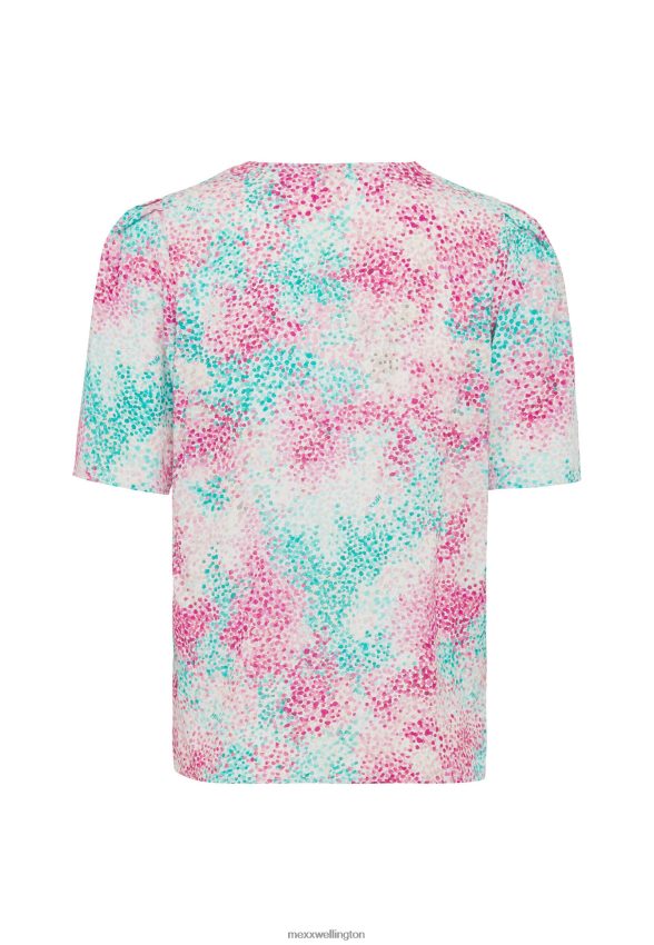 Women Mexx Pink Short Sleeve Blouse Aqua Green 2B480T26
