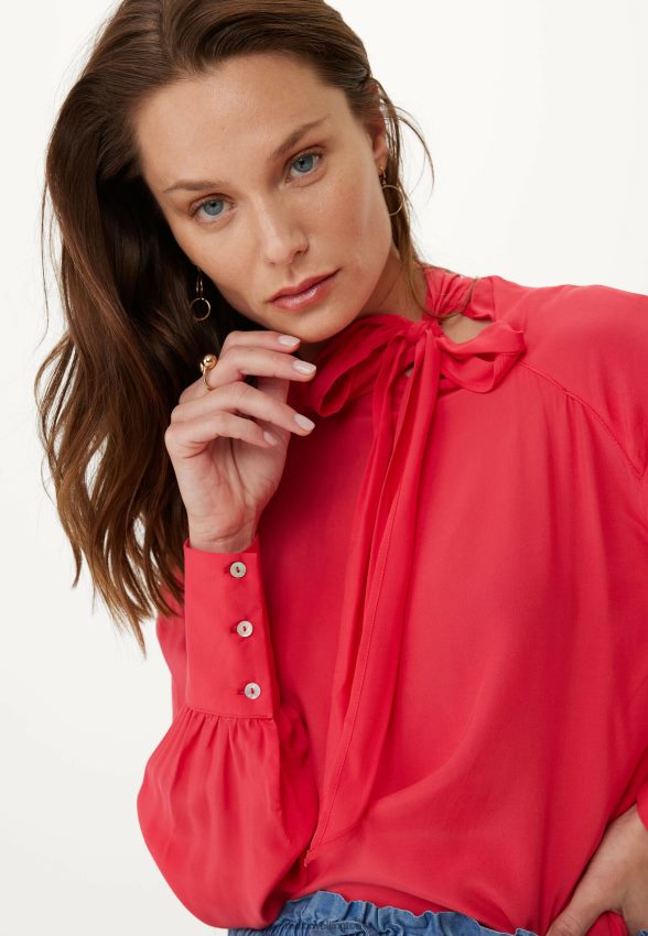 Women Mexx Red Long Sleeve Bowtie Blouse 2B480T129