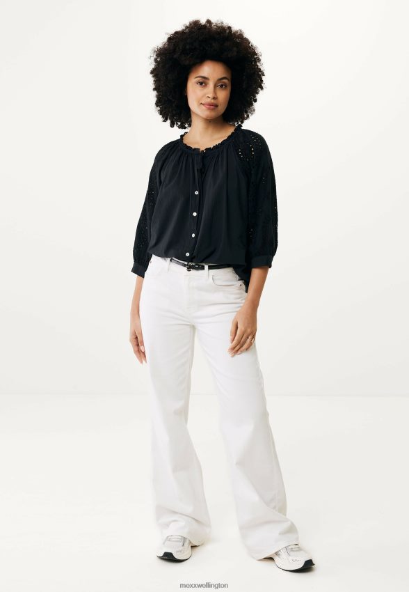 Women Mexx Schwarz Blouse Broidery Sleeves Black 2B480T85