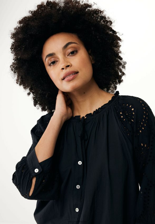 Women Mexx Schwarz Blouse Broidery Sleeves Black 2B480T85