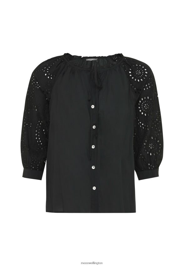 Women Mexx Schwarz Blouse Broidery Sleeves Black 2B480T85