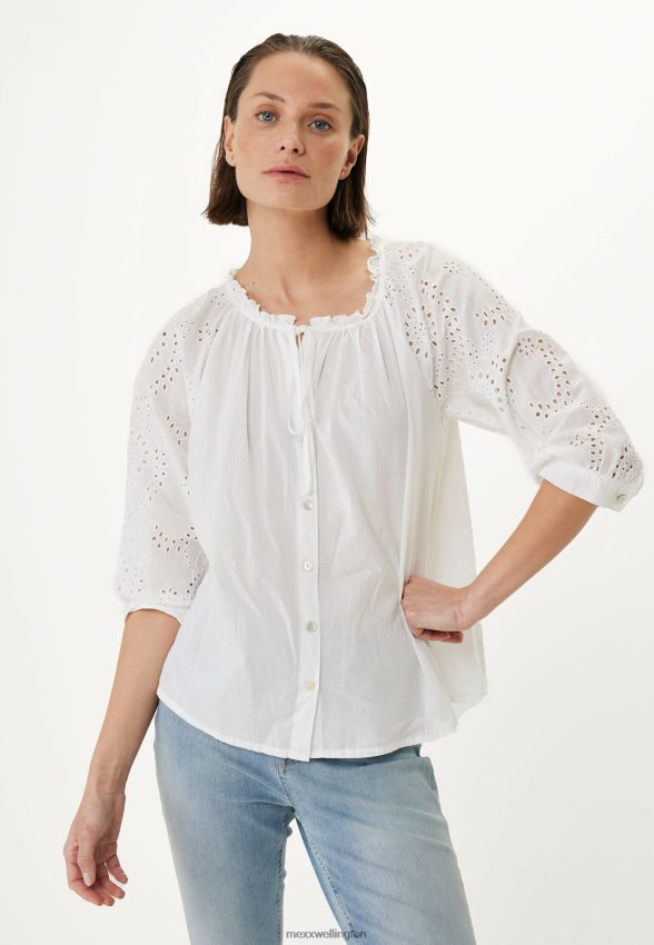 Women Mexx White Blouse Broidery Sleeves 2B480T67