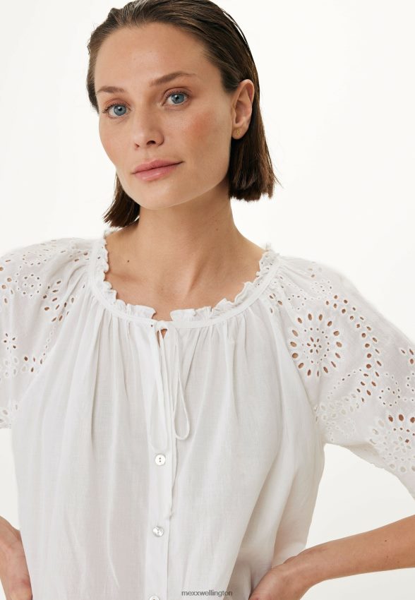 Women Mexx White Blouse Broidery Sleeves 2B480T67